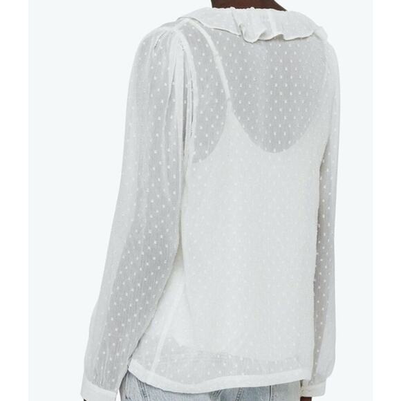 Allsaints Ari Blouse Top Romantic Ruffles Textured Polka Dots White Size 8 - Picture 2 of 11